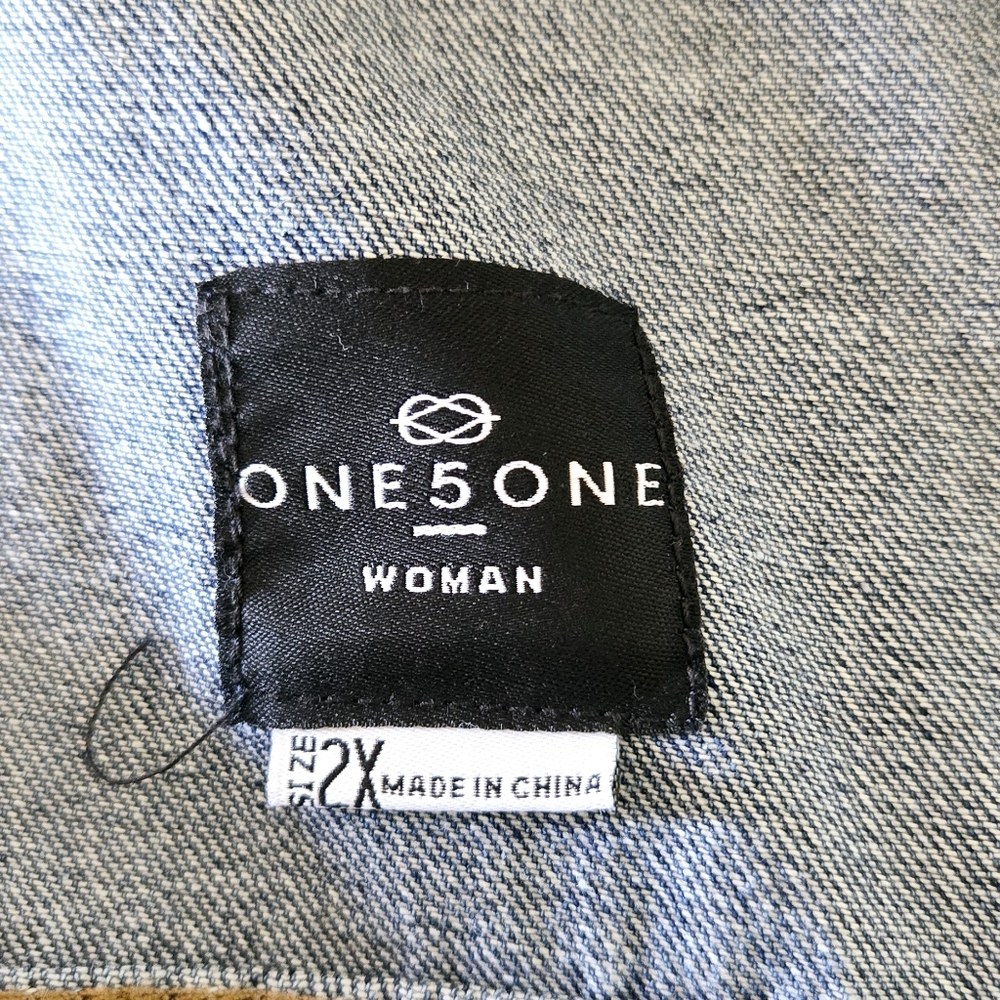 New One 5 One Distressed Denim Trucker Jacket Medium Wash 2X Plus - Picture 9 of 11